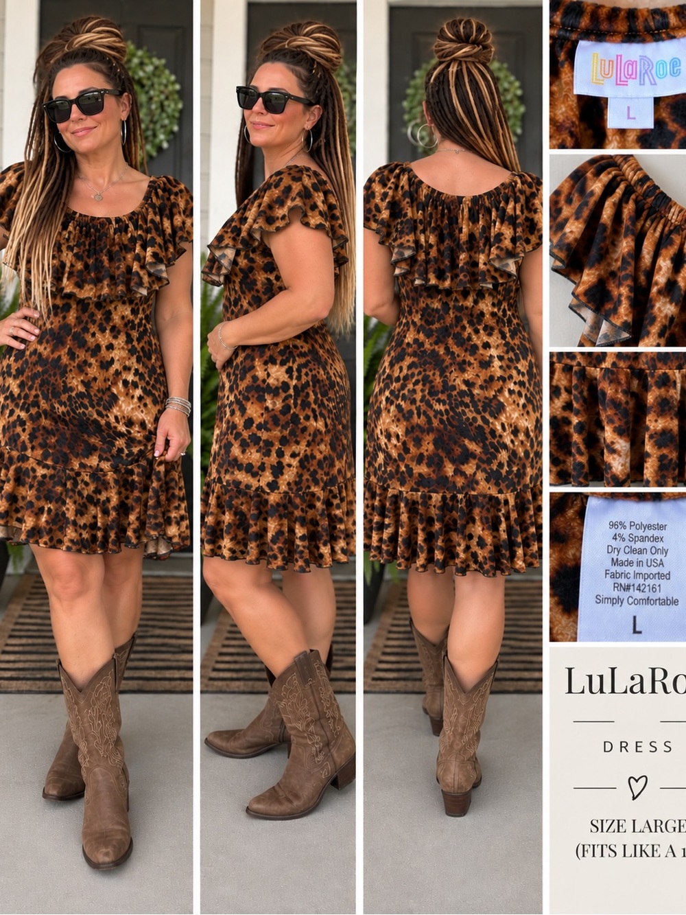 LuLaRoe Brown and Black Leopard Print Ruffle Mini Dress